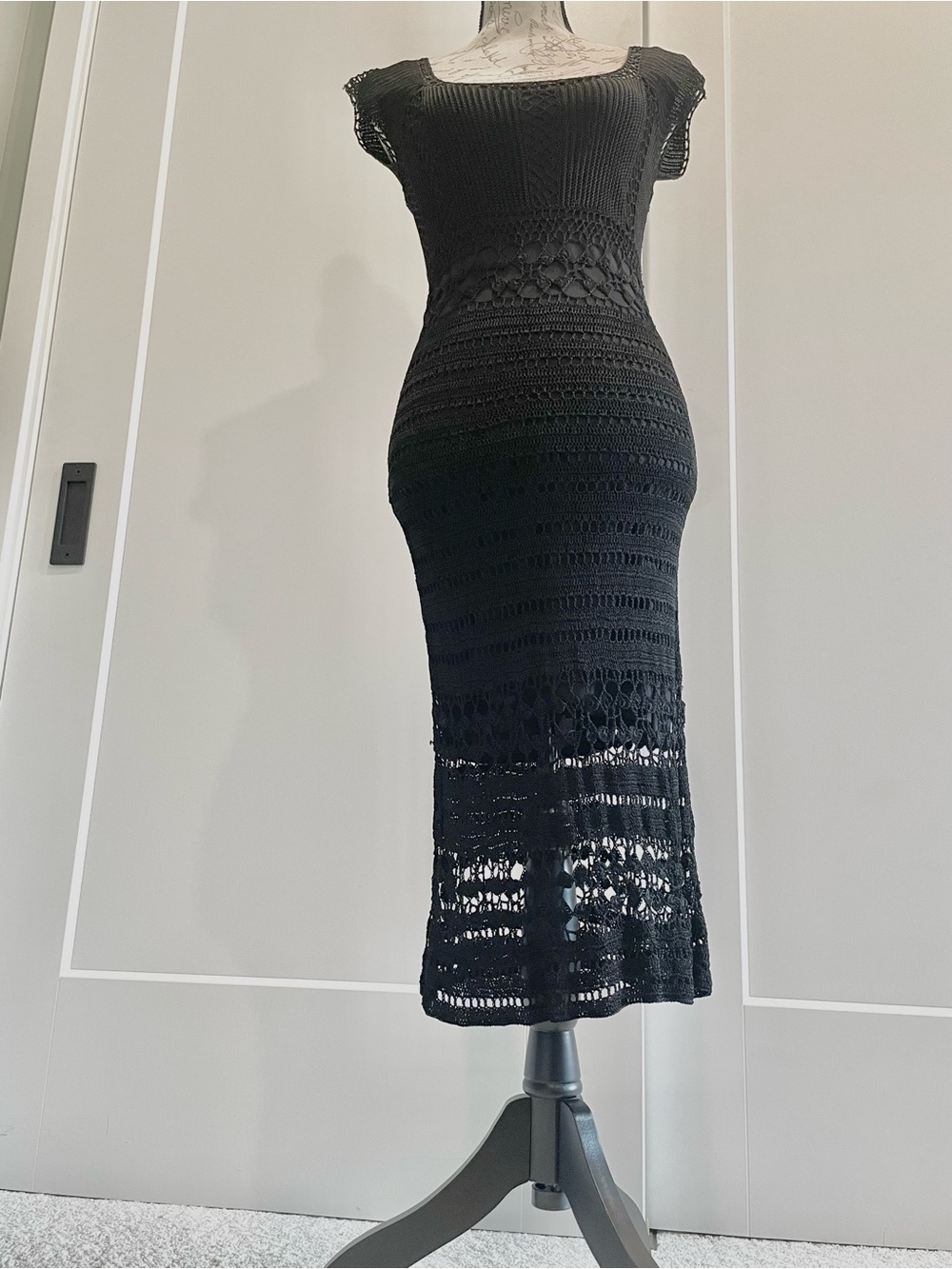 Hugo Buscati Black Crochet Maxi Dress